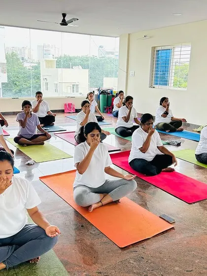 Another view of our Yoga Day pranayama session. The simple act of focusing on the breath can have profound effects on our well-being.