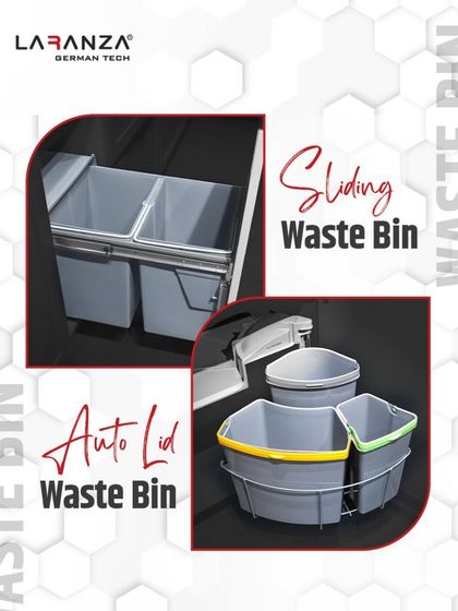 I offer smart waste solutions for a smarter space. Choose between a smooth pull-out sliding bin or a hands-free auto-lid bin for clean, clever design.