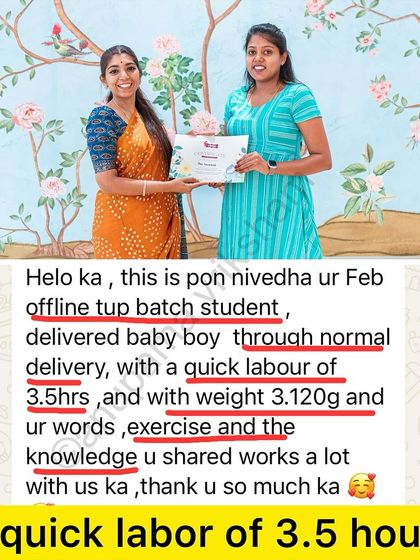 A quick labor of 3.5 hours is a dream for many! My offline student Nivedha from Tirupur credits the exercises and knowledge from our classes for her wonderful experience.