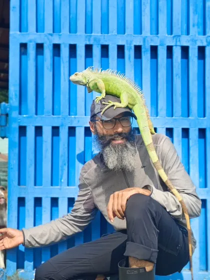 Meet our first-ever iguana guest. I love the challenge of caring for all kinds of animals, and it was a joy to have this little dinosaur with us. Yes, even the dogs were curious.