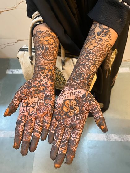 A semi bridal design that says it all. I incorporated the words 'Years Together' for this client, celebrating their love story through my art.