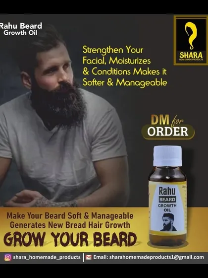 For the men, I created Rahu Beard Growth Oil. It's designed to strengthen facial hair, moisturize the skin underneath to prevent itchiness, and help you grow a softer, more manageable beard.