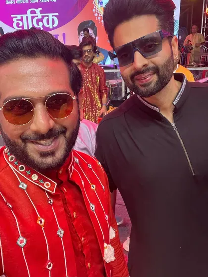 With actor and producer Jackky Bhagnani at the Rangraas Navratri festival. High-profile events often have celebrity guests, and I ensure they feel welcomed and integrated into the celebration.