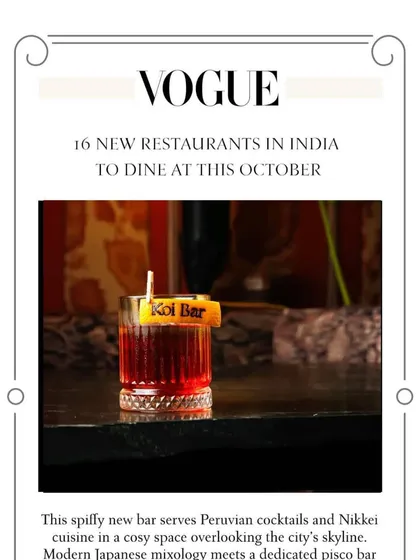My photograph of a signature cocktail featured in Vogue India's list of new restaurants to try.