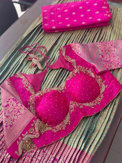 Another view of the pink tassel blouse.