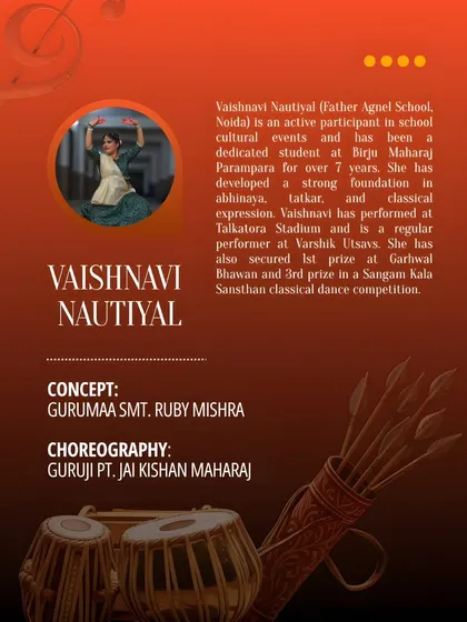Presenting another young artist from our Tarkash II showcase. These posters serve to introduce our shishyas to the audience before they even step on stage.
