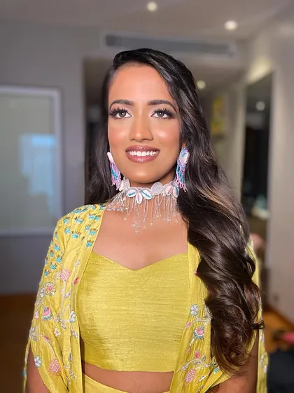 Deepanshi looking fresh and radiant for her Haldi ceremony.