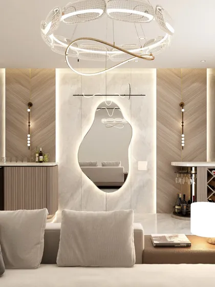 This 3D render showcases our vision for a sophisticated living and bar area. We use detailed visualizations to help you see exactly how your space will look, ensuring the final result is perfect.