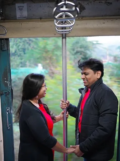 The simple act of holding hands while looking at each other. This shot from the Mumbai train series captures the beginning of a shared journey, both literally and metaphorically.