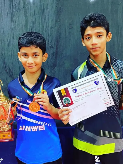 Our U-11 and U-15 champs Aakarshan, Aayan, and Ryan after their victories at the 1st Mumbai district TSTTA tournament.