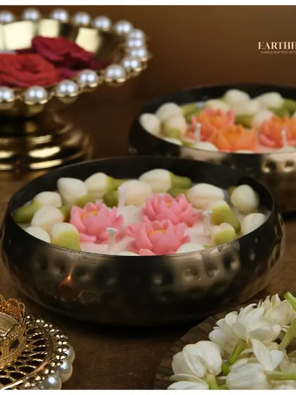 My Lotus & Jasmine Bud floral urli candles are a beautiful blend of traditional flowers, perfect for Diwali.