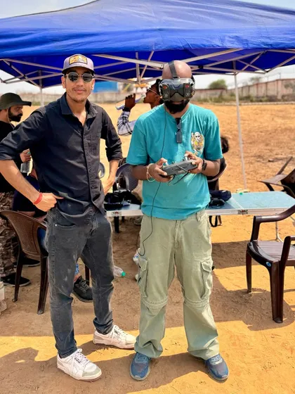On location with a fellow pilot. We spend a lot of time on the road, working together on shoots across the country.
