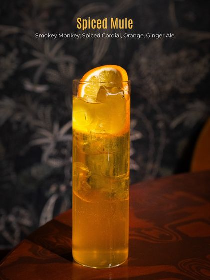 The Spiced Mule, a warming and zesty cocktail. Smokey Monkey, a spiced cordial, orange, and ginger ale come together for a refreshing drink with a kick.