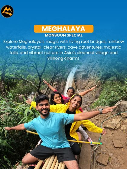 A happy group enjoying the waterfalls of Meghalaya. My monsoon special trips are designed for maximum fun and adventure in the rain.