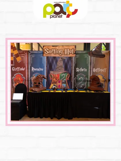 The Sorting Hat station, where guests can be sorted into one of the four Hogwarts houses: Gryffindor, Ravenclaw, Hufflepuff, or Slytherin.