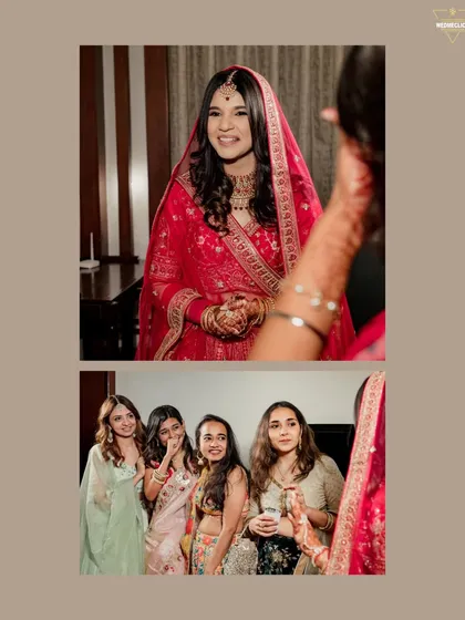 A collage of the bride getting ready, sharing happy and candid moments with her bridesmaids.