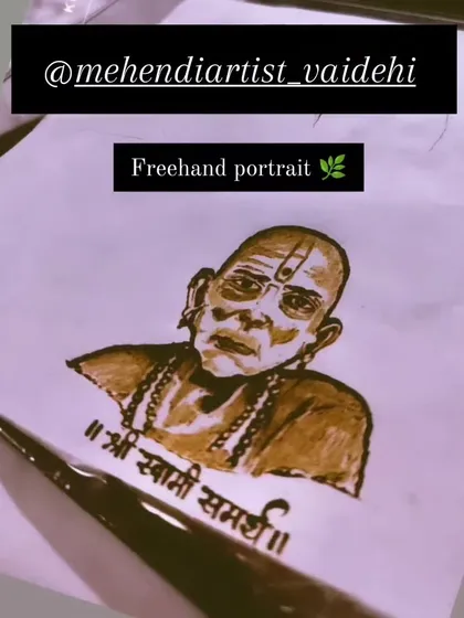 A freehand portrait of the spiritual guru Shri Swami Samarth. I am honored to create such spiritual and meaningful portraits for my clients using my henna cones.
