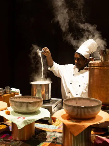 The theatre of live cooking is central to our experience. Here, our chef expertly prepares a dish at a live station, with clouds of steam carrying the delicious aroma, promising a fresh and flavourful bite made right before your eyes.