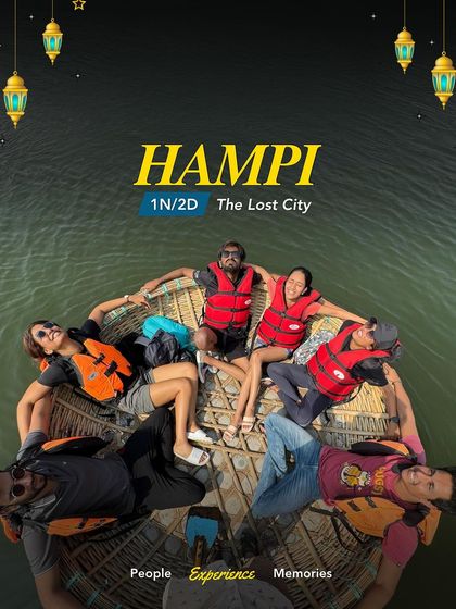 Explore the lost city of Hampi with us. This picture of our crew chilling on a coracle ride captures the fun and relaxed vibe of our trip. It is the perfect long weekend getaway.