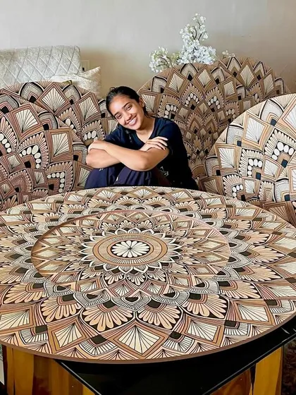 This was my first major corporate project, a set of seven large mandalas created for a 35 foot wall. Seeing them all together before delivery was an incredible moment.