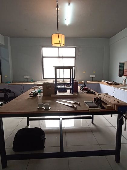 The workshop space at the Bangalore School of Design, set up and ready for a day of making.