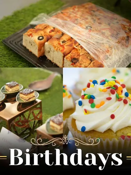 We love making birthdays special. This image collage, featuring savory breads and sweet cupcakes, shows the variety of fun and delicious food we can provide for birthday parties of all ages.