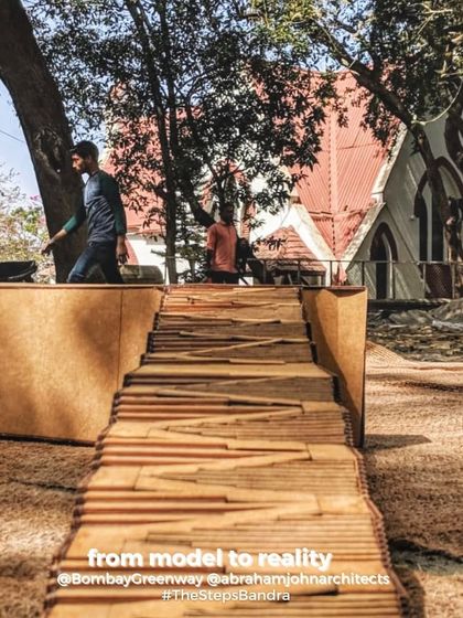 A detailed architectural model of The Steps, showing the initial design concept. This photo provides a glimpse into our process, moving from a detailed model to a full-scale, functional public space.