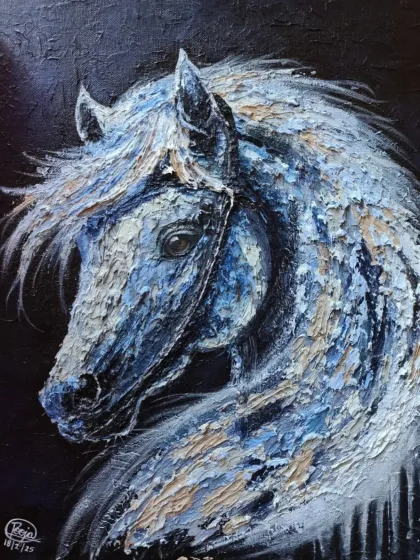 This stunning knife painting is a testament to what our students can achieve. It was created from pure imagination after dedicated research into equine anatomy and the styles of master artists, showing the journey from an idea to a masterpiece.