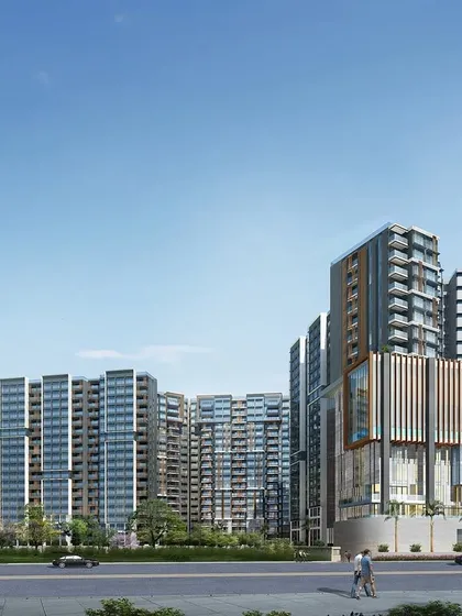 A wider perspective of the Radius Avenue 54 development, showcasing the multiple towers and integrated commercial spaces. Our design focuses on creating a complete community with world-class amenities and a strong sense of place.