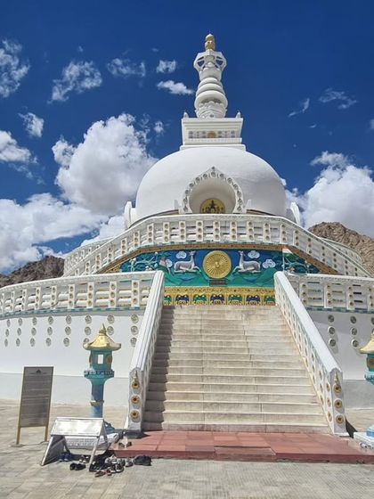 The iconic Shanti Stupa in Leh, offering peace and panoramic views of the city and surrounding mountains. A must-visit for acclimatization day.