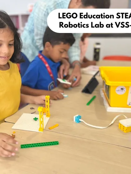 A young student at our Vidyashilp School, Banashankari lab works with LEGO Spike Essential kits. These kits are designed to introduce younger children to coding and engineering concepts in a fun way.