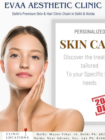 We offer personalized skincare tailored to your specific needs. This graphic promotes our customized treatments with a special discount.