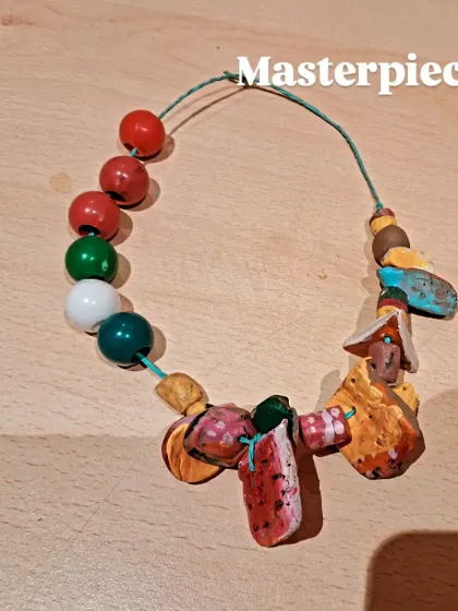 We love blending history with art. This unique terracotta necklace, inspired by the Indus Valley Civilization, was handcrafted by one of our talented young students in a special jewelry-making workshop.