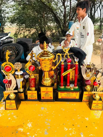 A display of all the trophies and awards for the Summer Cricket Cup.