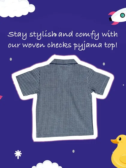 A closer look at our woven checks pyjama top. It's a stylish and comfortable option that can be paired with matching or solid color bottoms.