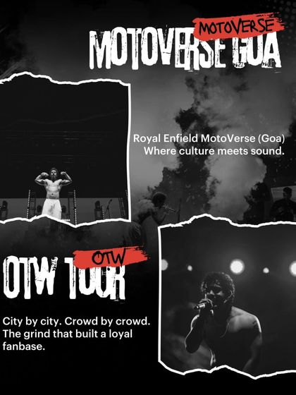 This graphic covers Hanumankind's grind, from the OTW Tour that built his fanbase to the Royal Enfield MotoVerse stage in Goa.