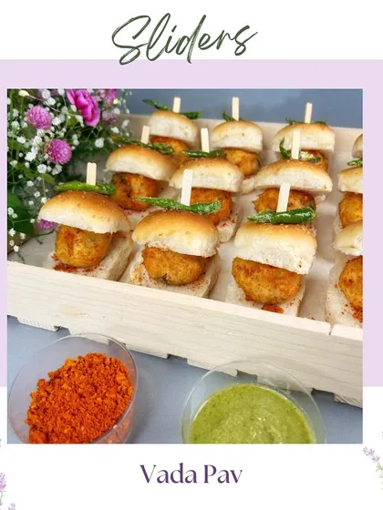 Mini Vada Pav sliders. This bite-sized version of Mumbai's iconic street food is a guaranteed crowd-pleaser at any event.