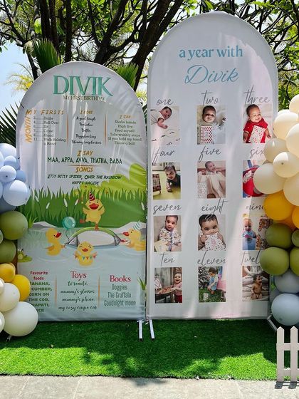 We love creating personalized milestone boards like this one for Divik's first birthday. It showcases photos from each month of his first year and lists all his favorite things, creating a beautiful and sentimental display.
