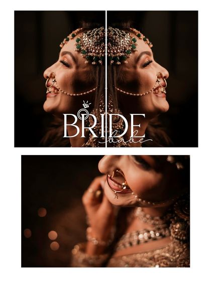 A creative mirrored portrait of a bride, focusing on her profile and jewelry.
