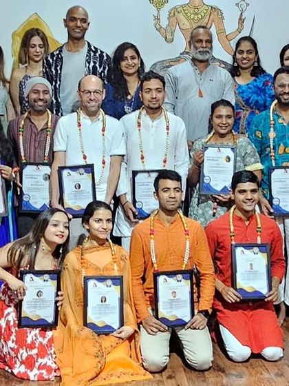 A group of graduates from our 200 and 300-hour programs. It is wonderful to see their dedication culminate in this happy moment.