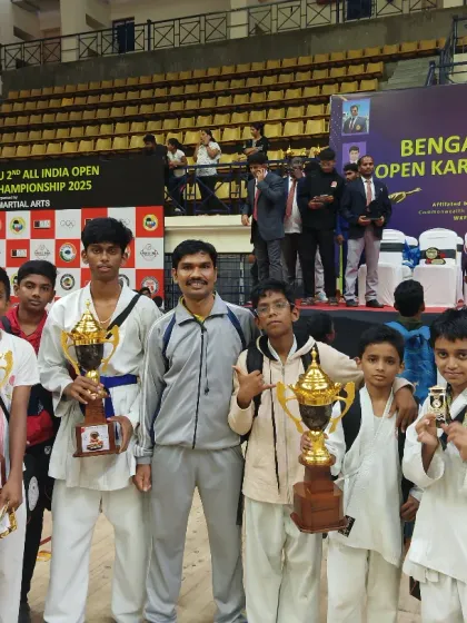 I am incredibly proud to stand with my team of young champions at the Bengaluru 2nd All India Open Karate Championship. Their hard work and dedication are reflected in the numerous trophies and medals they have earned.