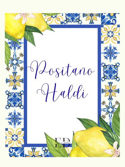 The elegant event stationery, featuring a border of Mediterranean tiles and watercolor lemons, which beautifully introduced the theme to the guests.