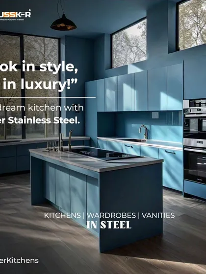 We believe steel can be both strong and stunning. This dream kitchen showcases our ability to create luxurious spaces with custom-colored stainless steel cabinetry. The stylish blue finish, combined with an elegant island and integrated appliances, proves that durability and high-end design go hand in hand.