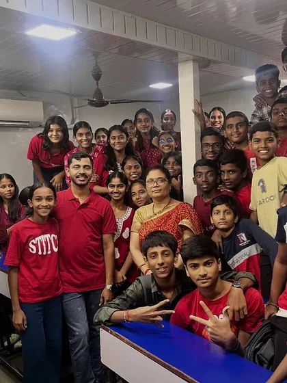 Another group photo from our Red-themed Navratri day, with students from different batches celebrating together.