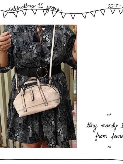 Adyasha from Pune styling her Tiny Mandy bag in Quartz leather. I love how she's paired this versatile little bag. The Quartz leather was a special upcycled find and is now gone.
