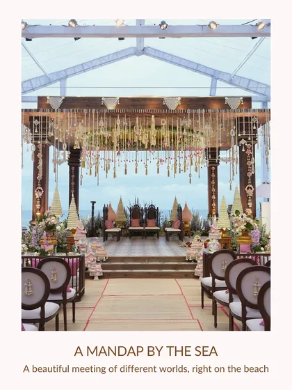 A mandap by the sea. We brought together Indian rituals and Vietnamese coastal magic for this beachfront wedding in Phú Quốc. The design was light and graceful, rooted in tradition yet open to the sky and sea.