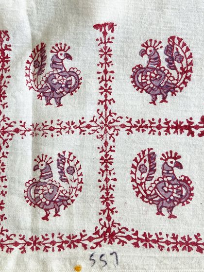 The peacock motif is celebrated throughout our vintage archive. As Bangalore revels in the monsoon, we celebrate this beautiful bird, which has been depicted in hundreds of styles on our blocks over the decades.