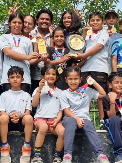The result of dedication and teamwork. I am incredibly proud to see our team celebrating their win at the Viksit Bharat Inter School Championship 2024, holding their hard earned medals and the team trophy.
