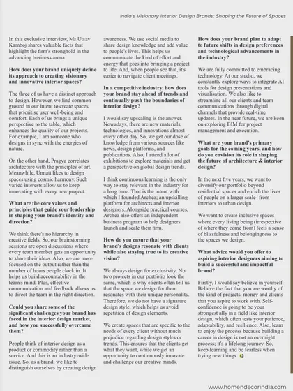 In this interview, I discuss our firm's core values and design principles. We emphasize a collaborative, non hierarchical brainstorming process and a commitment to creating bespoke spaces that reflect each client's unique personality, rather than following fleeting trends.