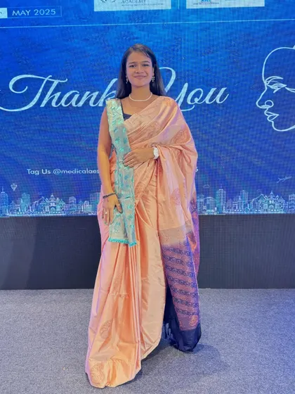 A full-length view of my saree for the first day of the conference.